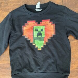 Minecraft Creeper Heart Black Long Sleeve Sweatshirt Kids Size S